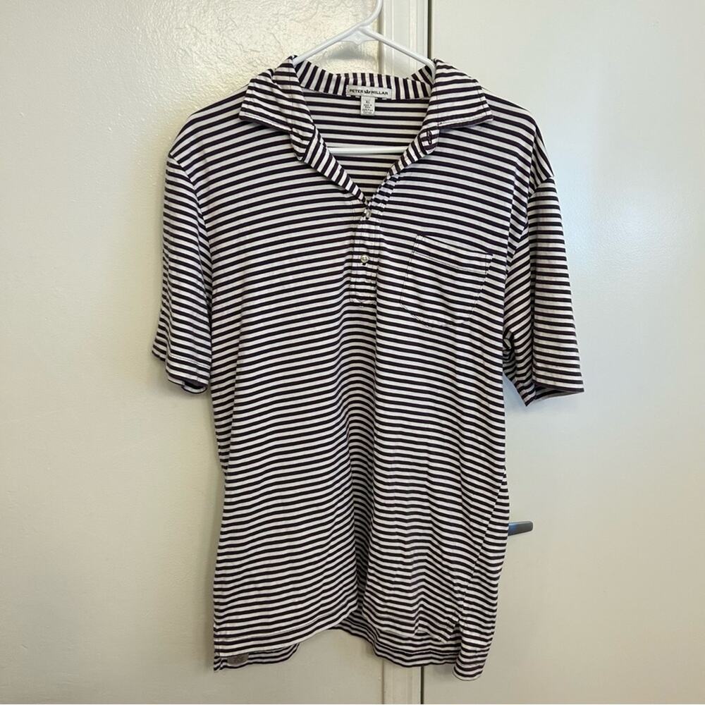 Peter Millar Black and White Striped Short Sleeve Polo